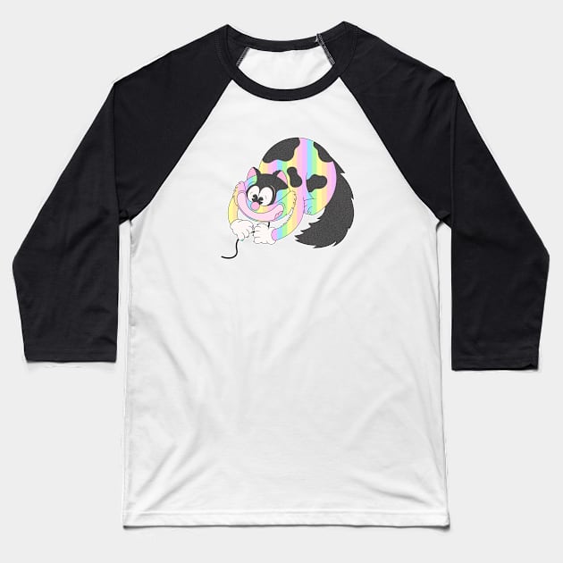 Mr. Cookie The Rainbow Cat Baseball T-Shirt by Paola Alchapar